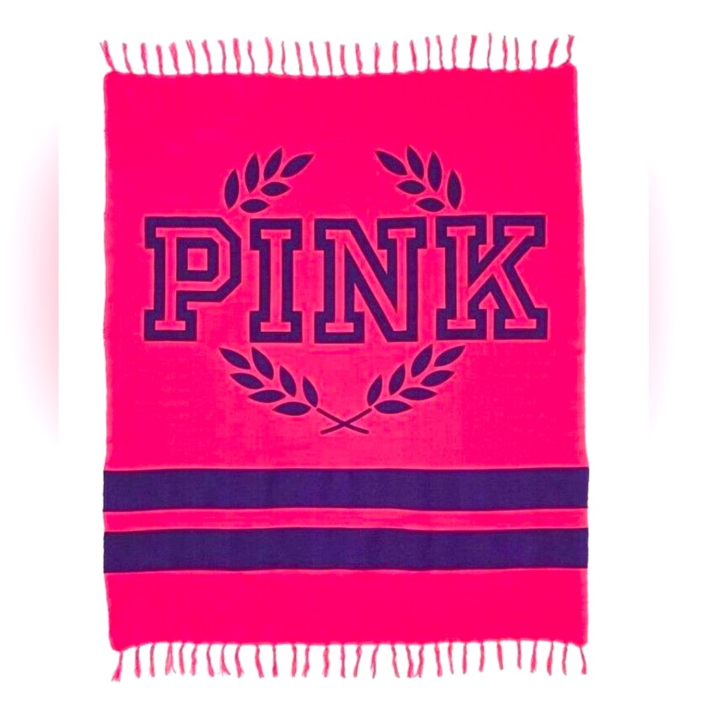 Victoria Secret Neon Pink Boyfriend Blanket Large Fringe Beach Towel Throw 40x70